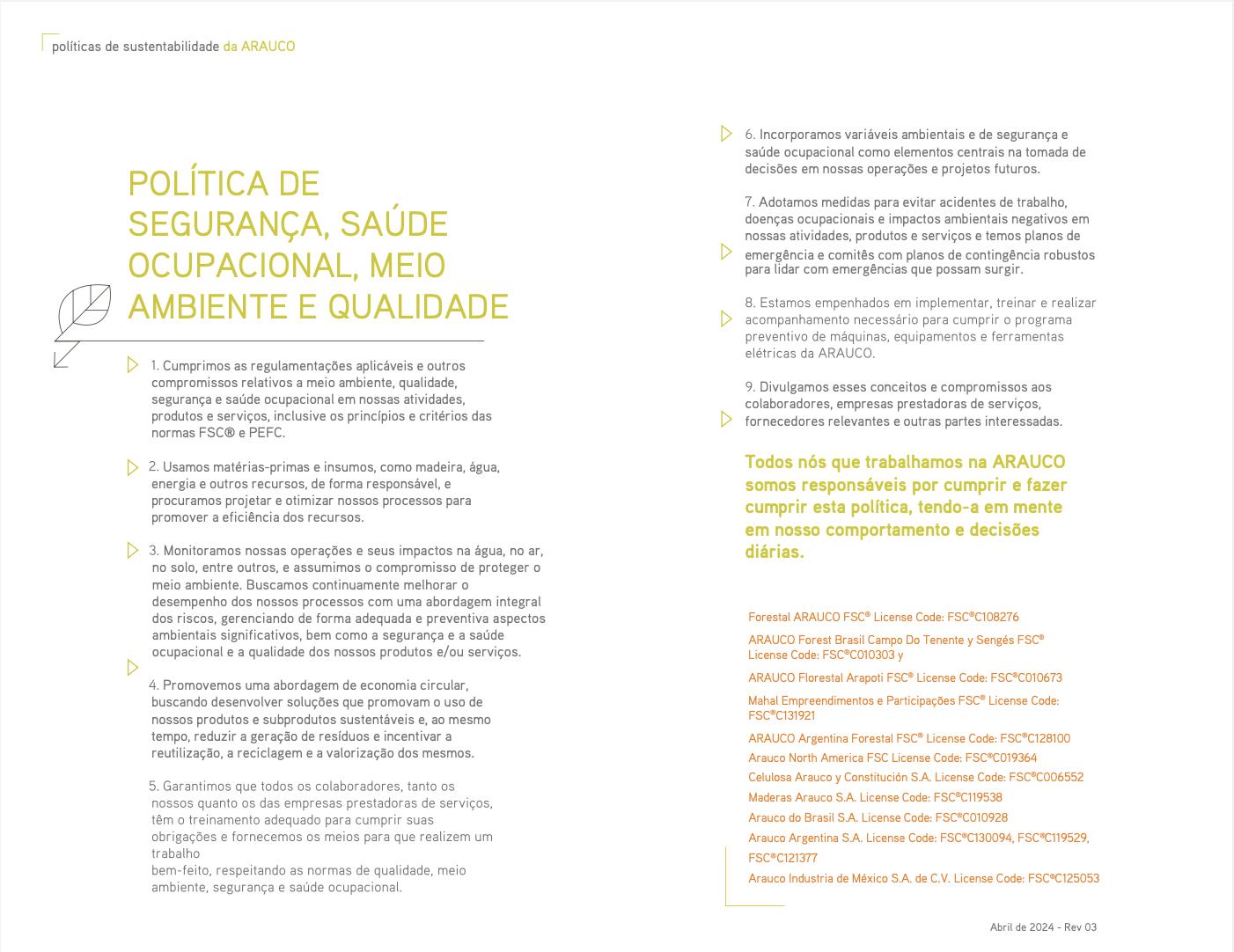 Política De Segurança, Saúde Ocupacional, Meio Ambiente E Qualidade